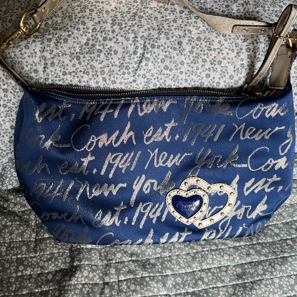 Coach Blue and gold Shoulder Bag with Artistic Design